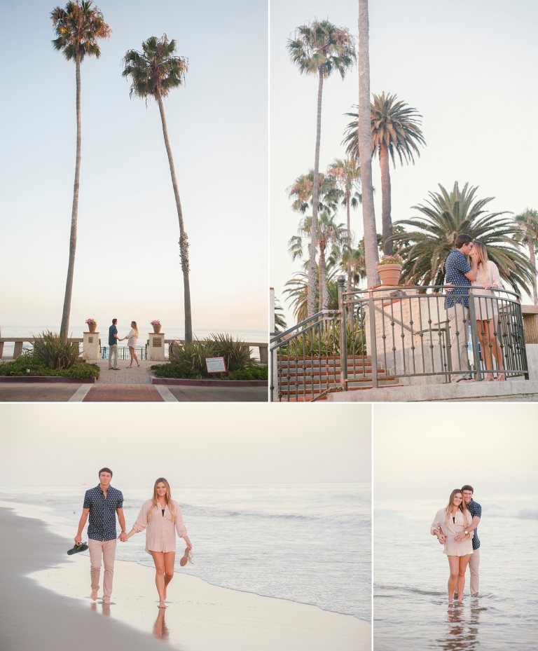 Caucasian couple walking along the beach holding hands in Santa Barbara