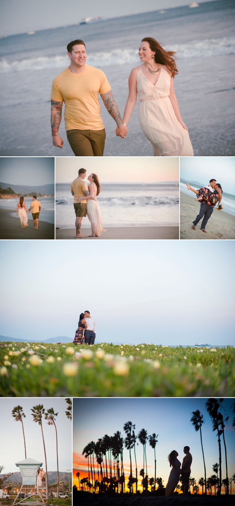 Caucasian couple walking along the beach holding hands in Santa Barbara