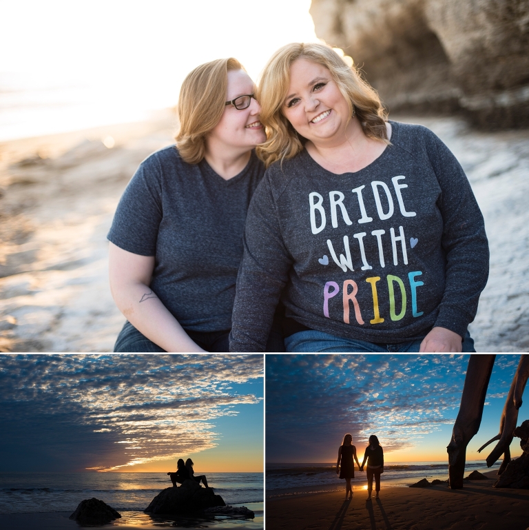 Caucasian lesbian couple walking along the beach holding hands in Santa Barbara