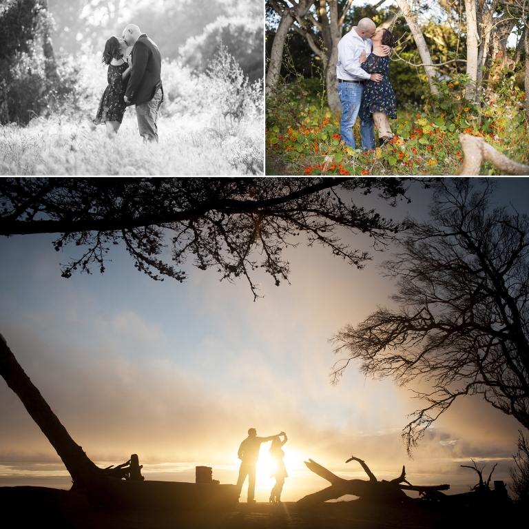 asian couple kissing in flowers at douglas preserve in Santa Barbara Engagement Session in Nature