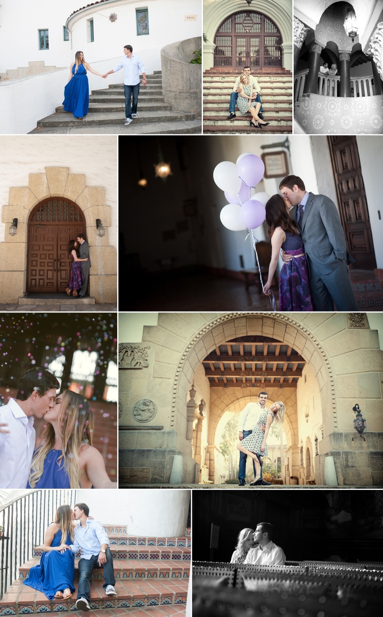 couples posing around the Santa Barbara Courthouse