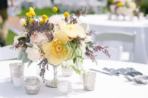 yellow and pink floral centerpiece