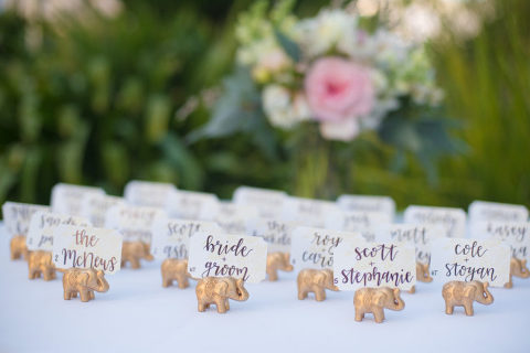 elephant place holders at Santa Barbara zoo wedding
