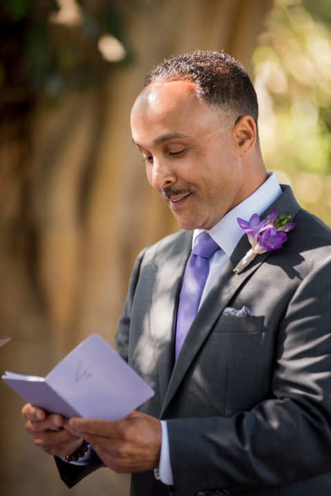 Groom reading his vows during Santa Barbara Covid-19 wedding