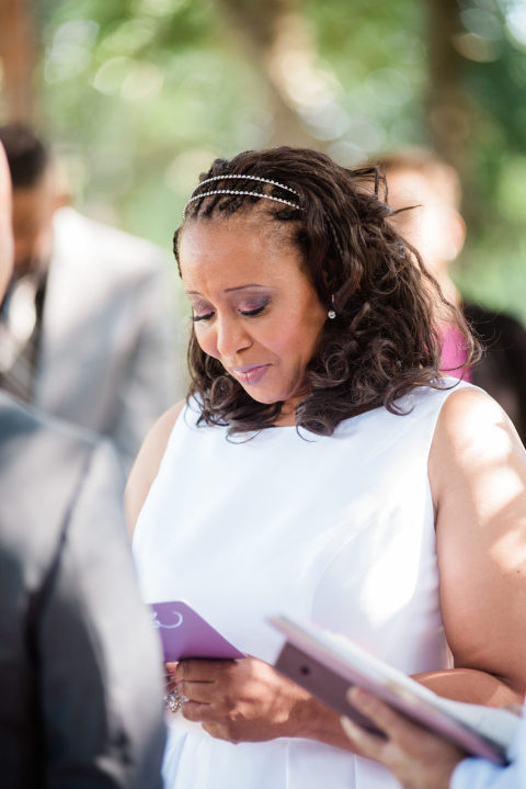 Bride reading her vows during Santa Barbara Covid-19 wedding