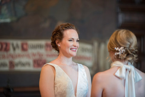 two brides getting married at the Santa Barbara courthouse Mural Room