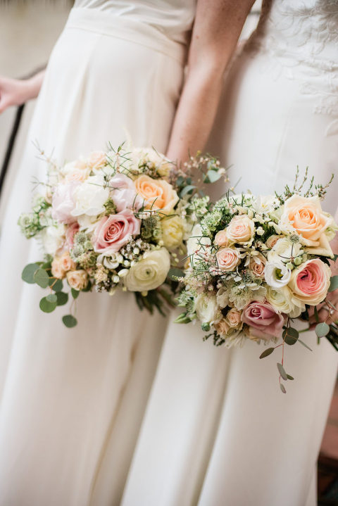 two bridal bouquets at a Santa Barbara courthouse wedding