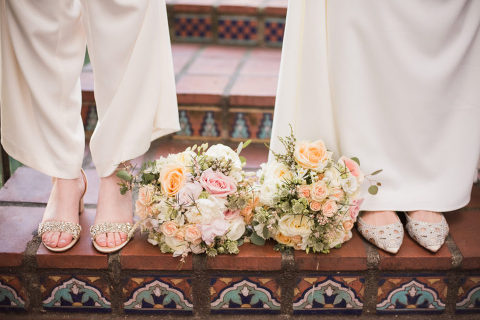 two bridal bouquets at a Santa Barbara courthouse wedding